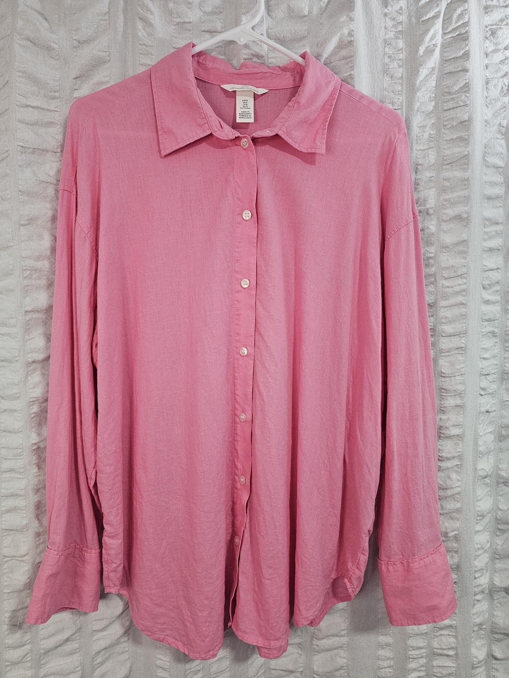 H&M Pink Oversized Linen-Blend Shirt Button-Up Medium